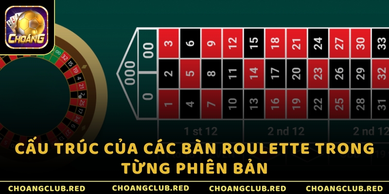 Cấu trúc của các bàn Roulette trong từng phiên bản